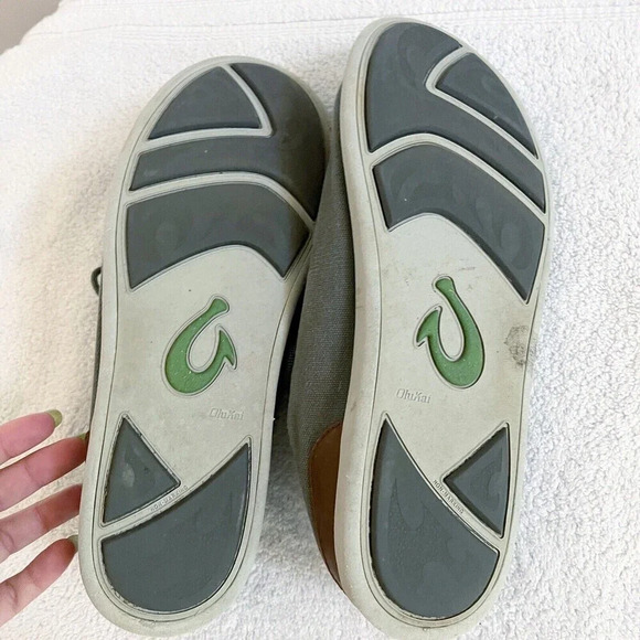 OluKai Manoa Mens 10.5 Casual Oxfords Lace Up Shoes Canvas Slip On Gray Comfort - Picture 6 of 12